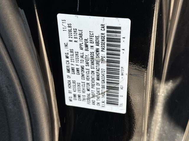 2016 Honda Accord EX-L w/Navigation and Honda Sensing
