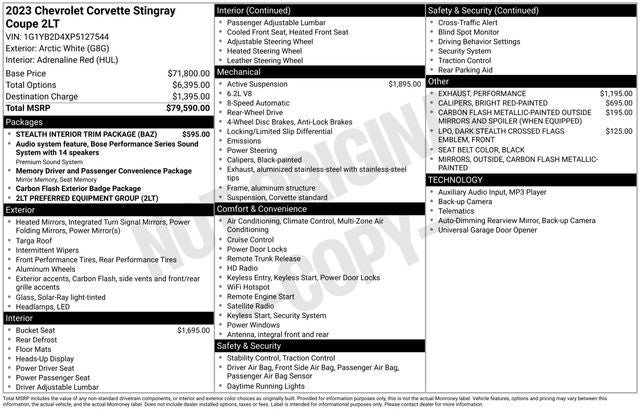 2023 Chevrolet Corvette Stingray 2LT