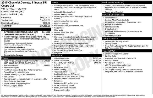 2015 Chevrolet Corvette Stingray Z51 2LT