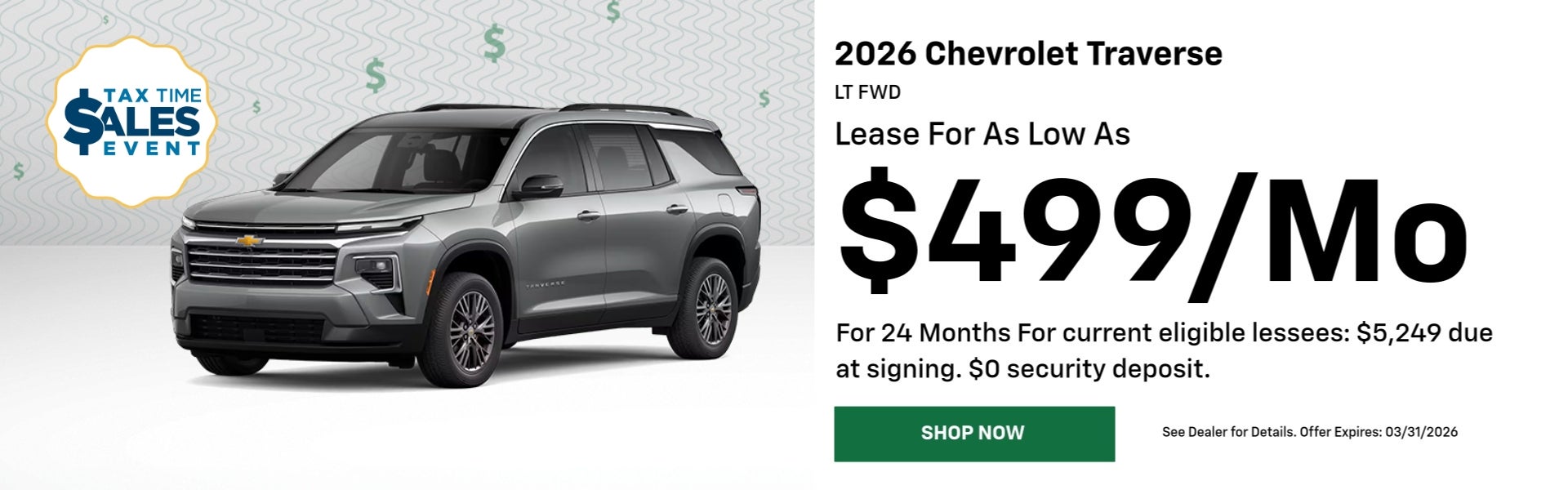 A lease offer for the 2026 Traverse at Terre Haute Chevrolet