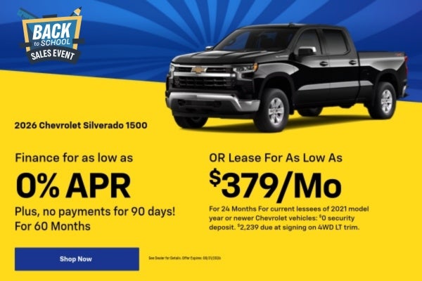 A finance or lease offer for a 2026 Silverado 1500