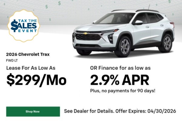 A lease & finance offer for a 2026 Chevy Trax