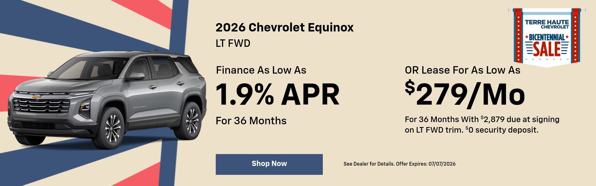 A lease & finance offer for a 2026 Equinox