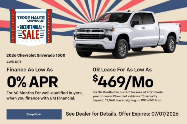 A lease & finance offer for a 2026 Silverado 1500